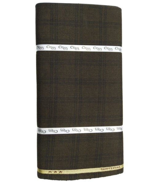 OCM Dark Brown & Black Checks 100% Pure Merino Wool Thick Tweed Jacketing & Blazer Fabric (Unstitched - 2 Mtr)