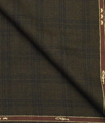 OCM Dark Brown & Black Checks 100% Pure Merino Wool Thick Tweed Jacketing & Blazer Fabric (Unstitched - 2 Mtr)