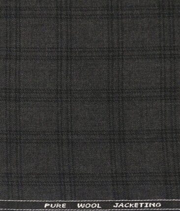 OCM Dark Grey & Black Checks 100% Pure Merino Wool Thick Tweed Jacketing & Blazer Fabric (Unstitched - 2 Mtr)