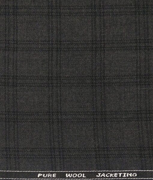OCM Dark Grey & Black Checks 100% Pure Merino Wool Thick Tweed Jacketing & Blazer Fabric (Unstitched - 2 Mtr)