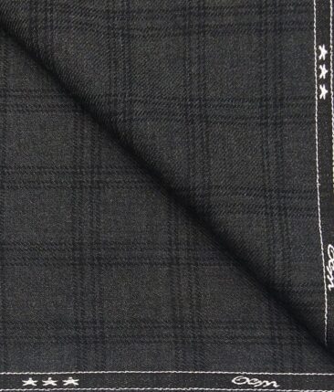 OCM Dark Grey & Black Checks 100% Pure Merino Wool Thick Tweed Jacketing & Blazer Fabric (Unstitched - 2 Mtr)
