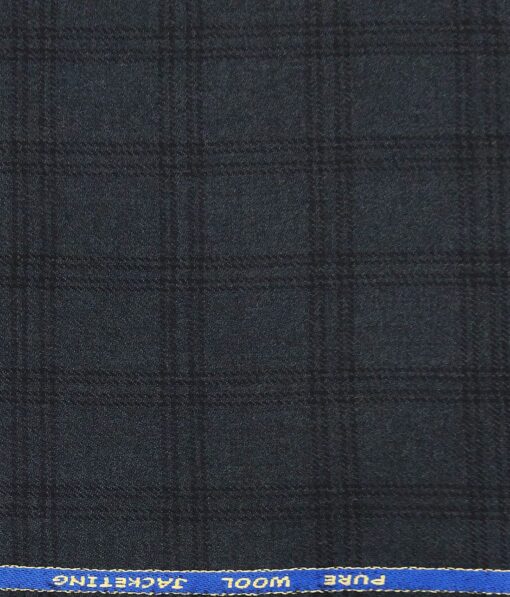 OCM Dark Seagreen & Black Checks 100% Pure Merino Wool Thick Tweed Jacketing & Blazer Fabric (Unstitched - 2 Mtr)
