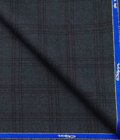 OCM Dark Seagreen & Black Checks 100% Pure Merino Wool Thick Tweed Jacketing & Blazer Fabric (Unstitched - 2 Mtr)