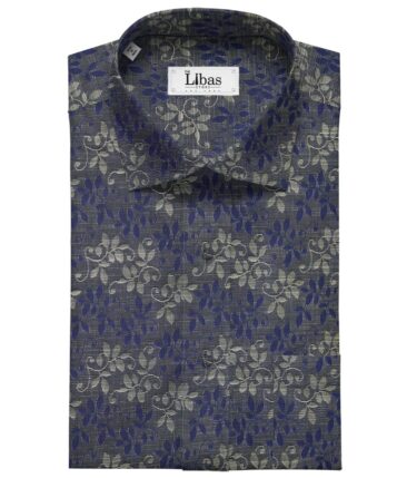 Raymond Dark Grey 100% Cotton Blue Floral Jacquard Shirt Fabric (1.60 M)