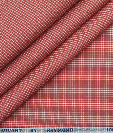 Raymond Red & White 100% Premium Cotton Checks Shirt Fabric (1.60 M)