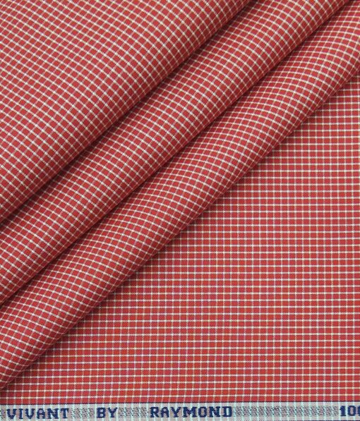 Raymond Red & White 100% Premium Cotton Checks Shirt Fabric (1.60 M)