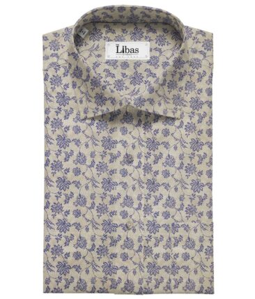 Raymond Beige & Blue 100% Giza Cotton Floral Print Shirt Fabric (1.60 M)