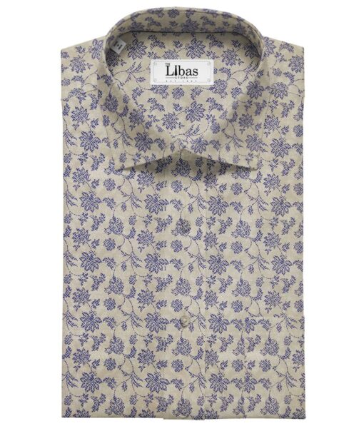 Raymond Beige & Blue 100% Giza Cotton Floral Print Shirt Fabric (1.60 M)