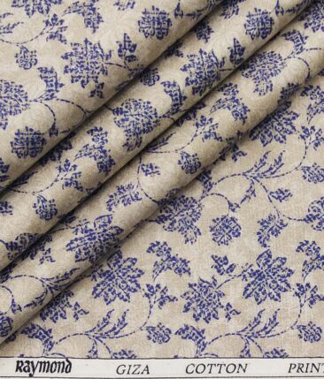 Raymond Beige & Blue 100% Giza Cotton Floral Print Shirt Fabric (1.60 M)