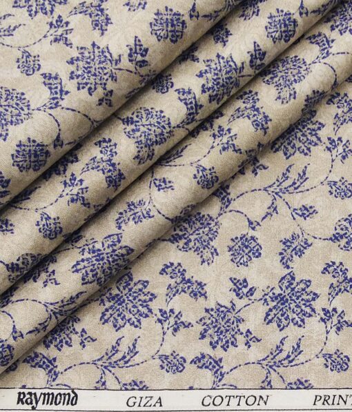 Raymond Beige & Blue 100% Giza Cotton Floral Print Shirt Fabric (1.60 M)