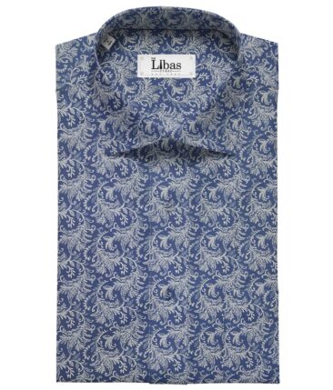 Raymond Dark Royal Blue 100% Giza Cotton White Floral Print Shirt Fabric (1.60 M)