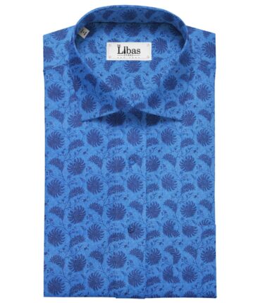 Raymond Royal Blue 100% Giza Cotton Floral Print Shirt Fabric (1.60 M)