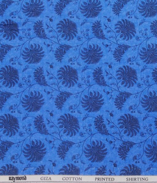 Raymond Royal Blue 100% Giza Cotton Floral Print Shirt Fabric (1.60 M)