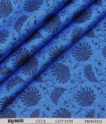 Raymond Royal Blue 100% Giza Cotton Floral Print Shirt Fabric (1.60 M)