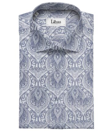 Raymond Sky Blue 100% Giza Cotton Dark Blue Damask Print Shirt Fabric (1.60 M)