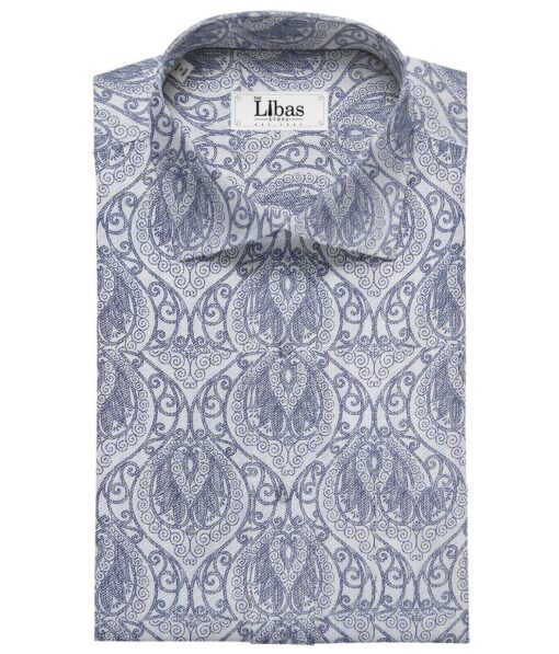 Raymond Sky Blue 100% Giza Cotton Dark Blue Damask Print Shirt Fabric (1.60 M)