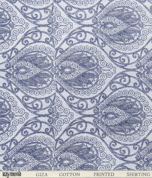 Raymond Sky Blue 100% Giza Cotton Dark Blue Damask Print Shirt Fabric (1.60 M)