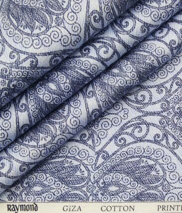 Raymond Sky Blue 100% Giza Cotton Dark Blue Damask Print Shirt Fabric (1.60 M)