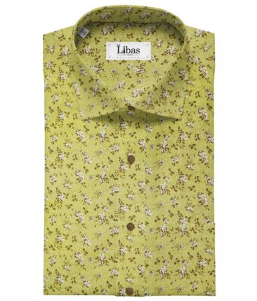 Raymond Yellowish Lime Green 100% Giza Cotton Floral Print Shirt Fabric (1.60 M)