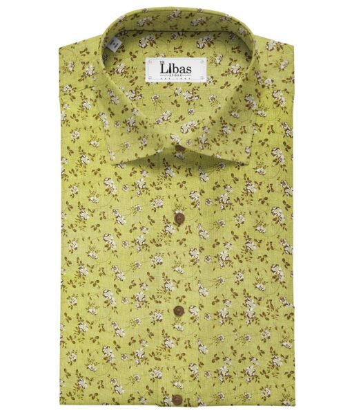 Raymond Yellowish Lime Green 100% Giza Cotton Floral Print Shirt Fabric (1.60 M)