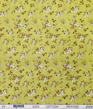 Raymond Yellowish Lime Green 100% Giza Cotton Floral Print Shirt Fabric (1.60 M)