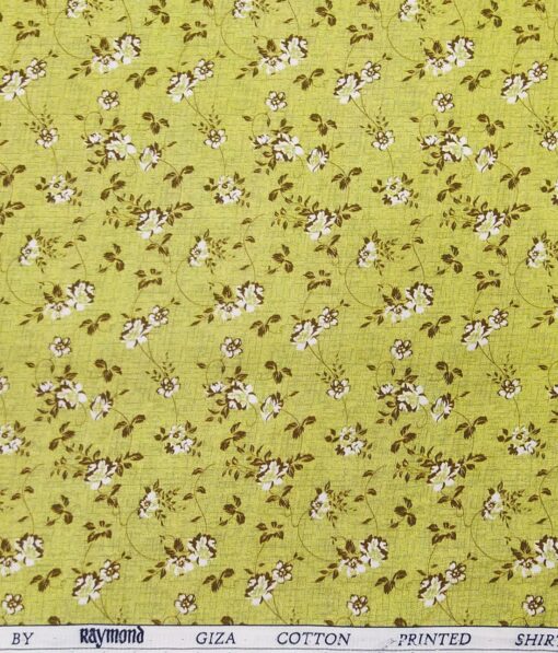 Raymond Yellowish Lime Green 100% Giza Cotton Floral Print Shirt Fabric (1.60 M)