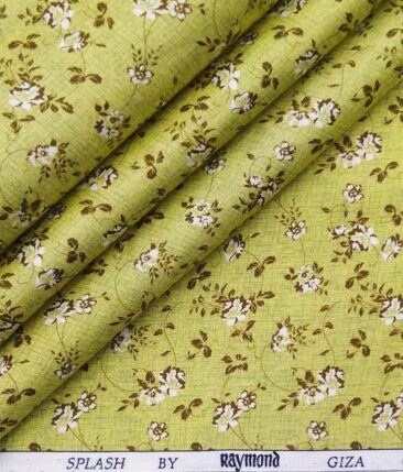 Raymond Yellowish Lime Green 100% Giza Cotton Floral Print Shirt Fabric (1.60 M)