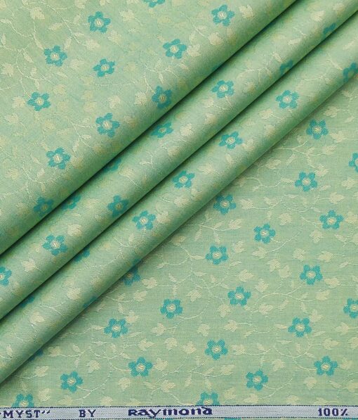Raymond Light Green 100% Cotton Floral Jacquard Shirt Fabric (1.60 M)