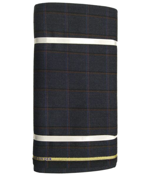 Raymond Dark Blueish Grey Checks New Merino Wool Blended Thick Tweed Jacketing & Blazer Fabric (Unstitched - 2.20 Mtr)