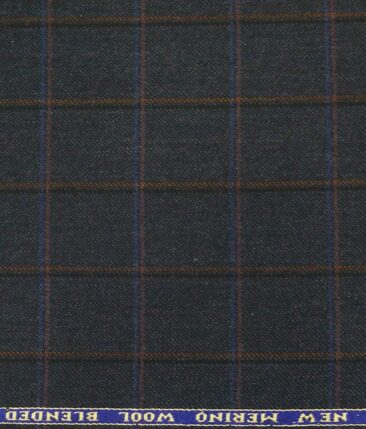 Raymond Dark Blueish Grey Checks New Merino Wool Blended Thick Tweed Jacketing & Blazer Fabric (Unstitched - 2.20 Mtr)