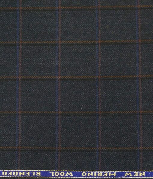 Raymond Dark Blueish Grey Checks New Merino Wool Blended Thick Tweed Jacketing & Blazer Fabric (Unstitched - 2.20 Mtr)