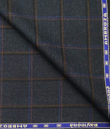 Raymond Dark Blueish Grey Checks New Merino Wool Blended Thick Tweed Jacketing & Blazer Fabric (Unstitched - 2.20 Mtr)