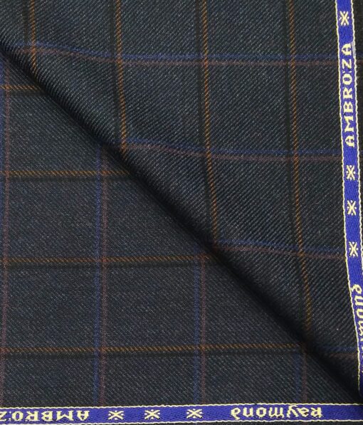 Raymond Dark Blueish Grey Checks New Merino Wool Blended Thick Tweed Jacketing & Blazer Fabric (Unstitched - 2.20 Mtr)