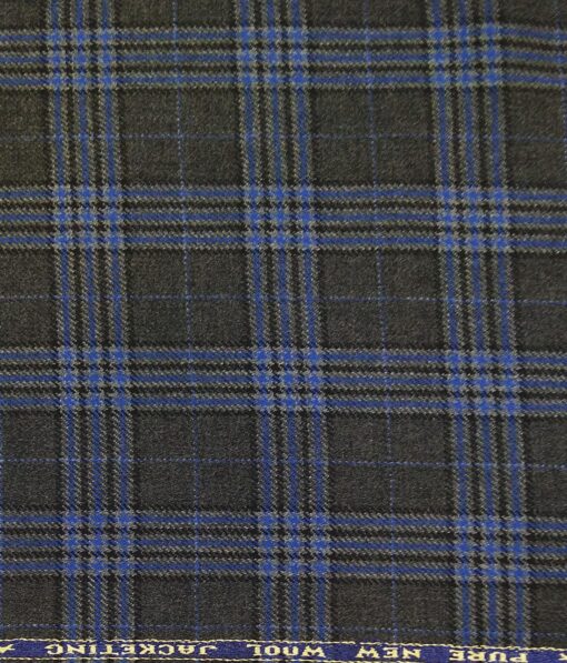 Raymond Grey & Firozi Blue Checks 100% Pure Wool Thick Tweed Jacketing & Blazer Fabric (Unstitched - 2.20 Mtr)