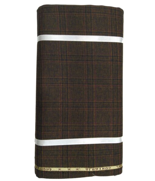 Raymond Dark Brown Self Checks New Merino Wool Blended Thick Tweed Jacketing & Blazer Fabric (Unstitched - 2.20 Mtr)