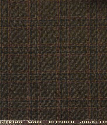 Raymond Dark Brown Self Checks New Merino Wool Blended Thick Tweed Jacketing & Blazer Fabric (Unstitched - 2.20 Mtr)