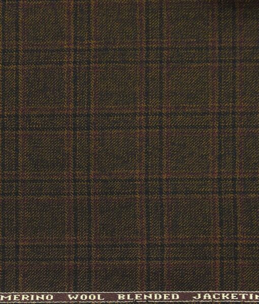 Raymond Dark Brown Self Checks New Merino Wool Blended Thick Tweed Jacketing & Blazer Fabric (Unstitched - 2.20 Mtr)