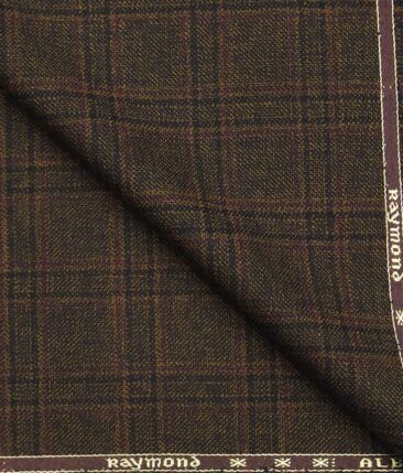 Raymond Dark Brown Self Checks New Merino Wool Blended Thick Tweed Jacketing & Blazer Fabric (Unstitched - 2.20 Mtr)