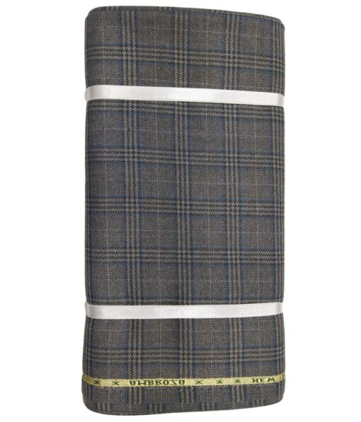 Raymond Grey & Blue Checks New Merino Wool Blended Thick Tweed Jacketing & Blazer Fabric (Unstitched - 2.20 Mtr)