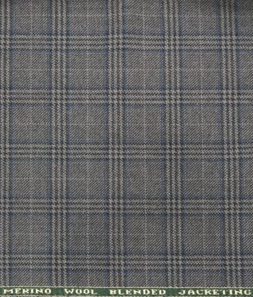 Raymond Grey & Blue Checks New Merino Wool Blended Thick Tweed Jacketing & Blazer Fabric (Unstitched - 2.20 Mtr)