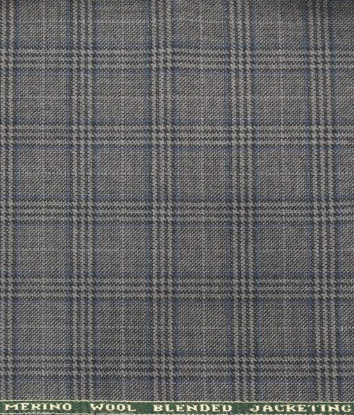 Raymond Grey & Blue Checks New Merino Wool Blended Thick Tweed Jacketing & Blazer Fabric (Unstitched - 2.20 Mtr)