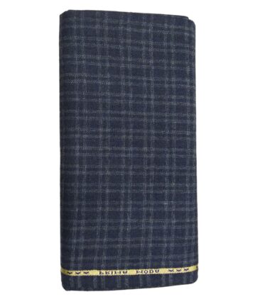 Raymond Greyish Blue Checks 100% Pure Wool Thick Tweed Jacketing & Blazer Fabric (Unstitched - 2.20 Mtr)
