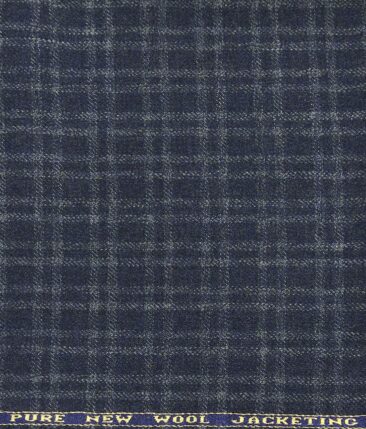 Raymond Greyish Blue Checks 100% Pure Wool Thick Tweed Jacketing & Blazer Fabric (Unstitched - 2.20 Mtr)