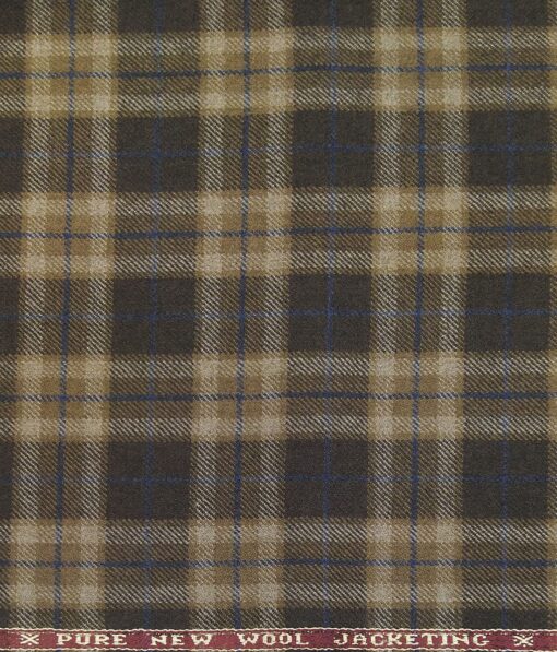Raymond Dark & Light Brown Checks 100% Pure Wool Thick Tweed Jacketing & Blazer Fabric (Unstitched - 2.20 Mtr)