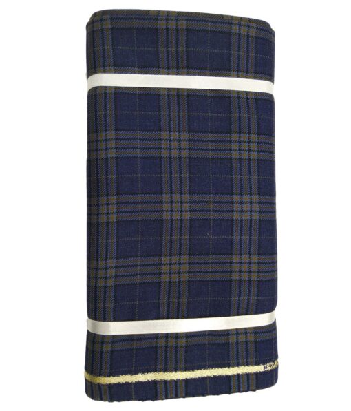 Raymond Purplish Blue Checks 100% Pure Wool Thick Tweed Jacketing & Blazer Fabric (Unstitched - 2.20 Mtr)