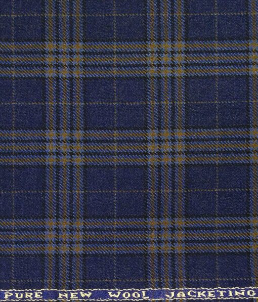 Raymond Purplish Blue Checks 100% Pure Wool Thick Tweed Jacketing & Blazer Fabric (Unstitched - 2.20 Mtr)