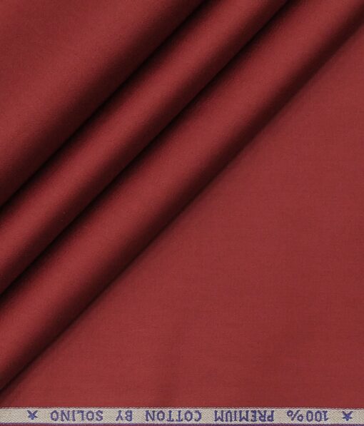 Solino 100% Premium Cotton Maroon Red Solid Satin Shirt Fabric (1.60 M)