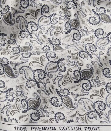 True Value White 100% Premium Cotton Blue Floral Print Shirt Fabric (1.60 M)