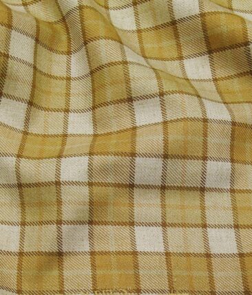 Absoluto Mustard Yellow & Beige Checks Unstitched Thick Terry Rayon Blazer Fabric