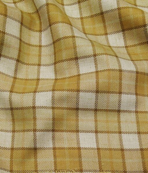 Absoluto Mustard Yellow & Beige Checks Unstitched Thick Terry Rayon Blazer Fabric